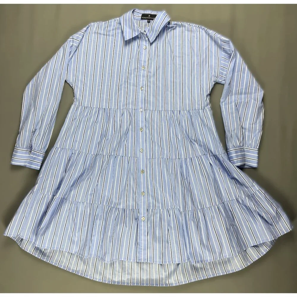 Tuckernuck Pomander Place Shades of Blue Stripe Cara Dress Shirt Mini Preppy S - Picture 2 of 8